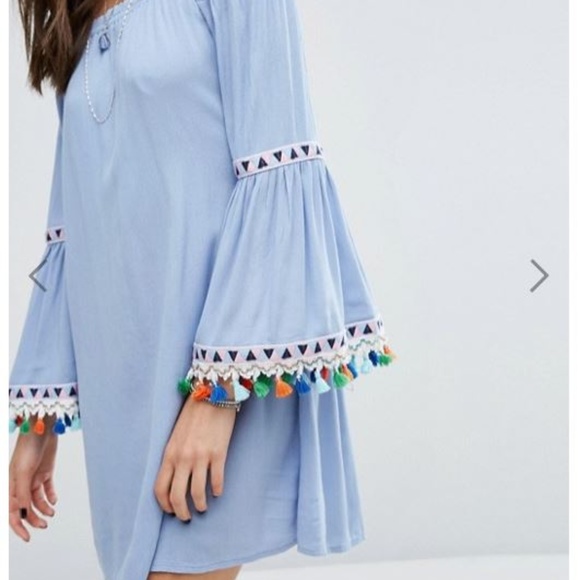 ASOS Blue Off Shoulder Dress w/Rainbow Tassels - Picture 8 of 8
